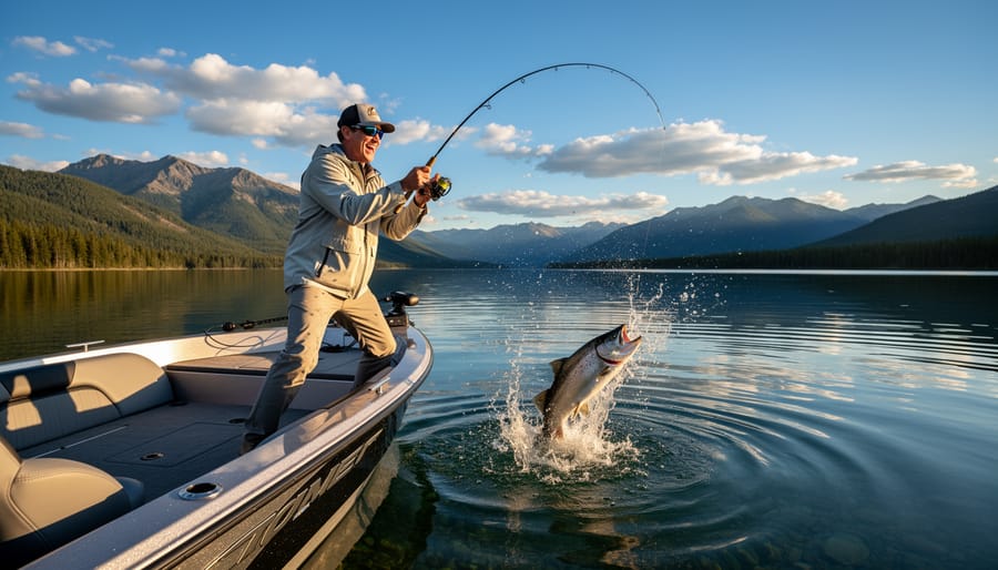 Angler holding a freshly caught fish from a fishing boat on a northern lake