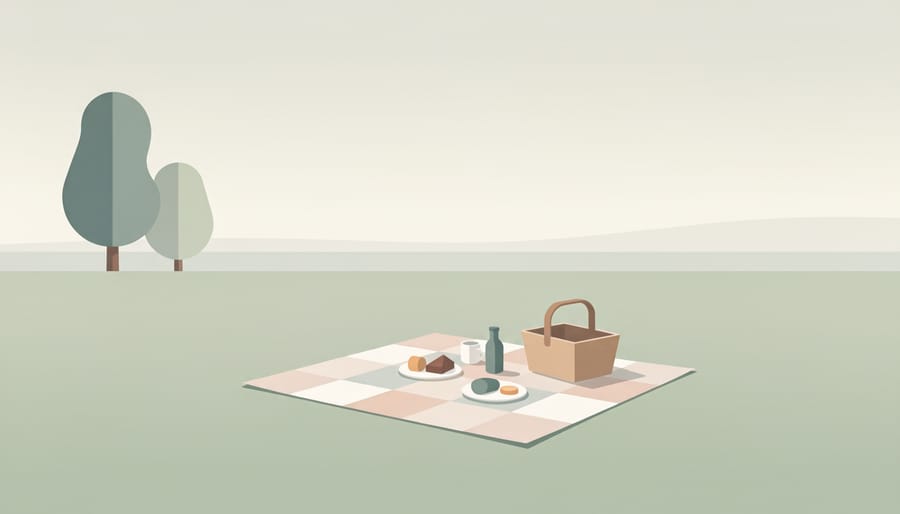 Smartphone placed face-down next to a wooden hiking compass on a picnic table